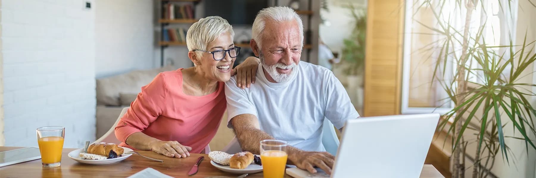 Elderly couple looking at computer