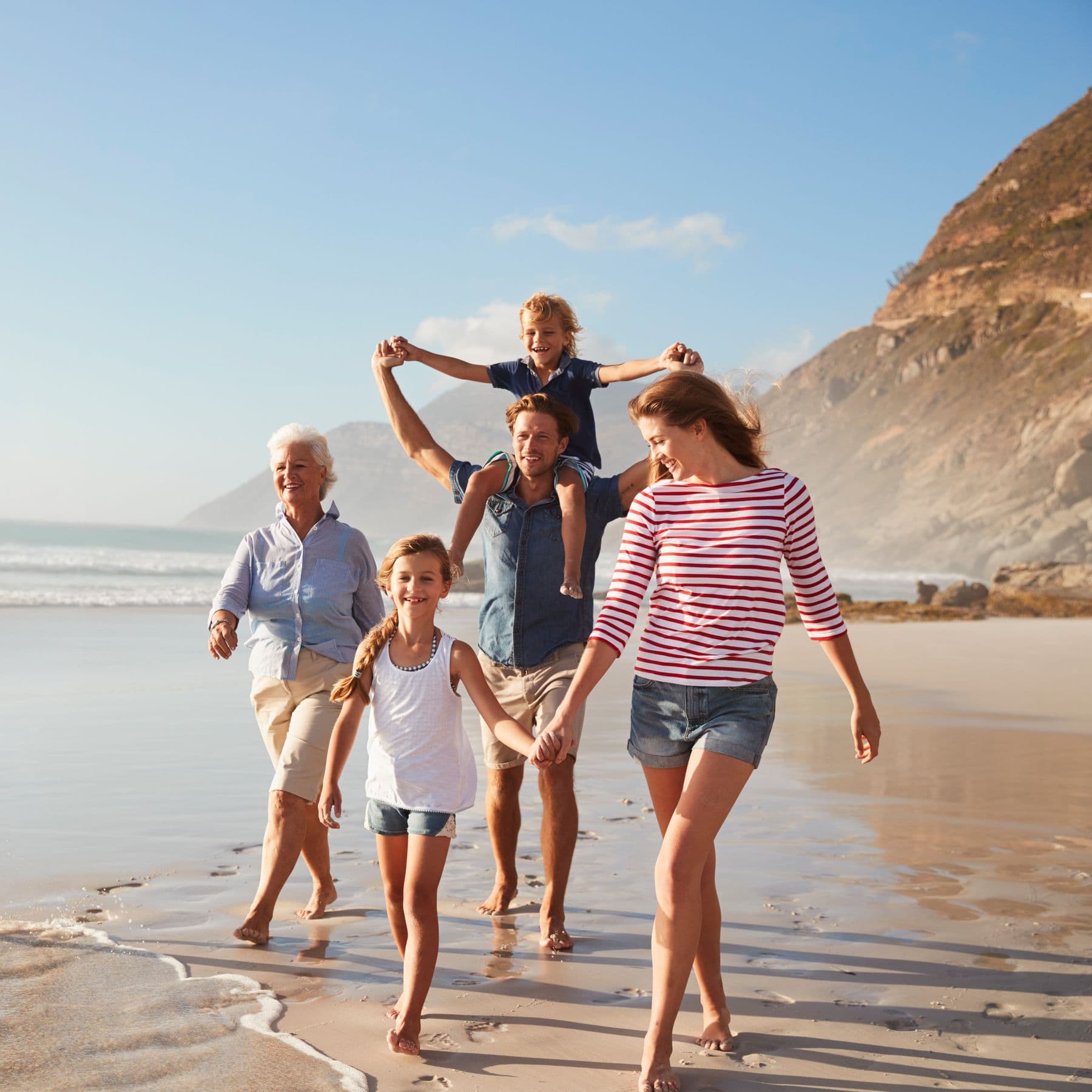 Family walking on a beach